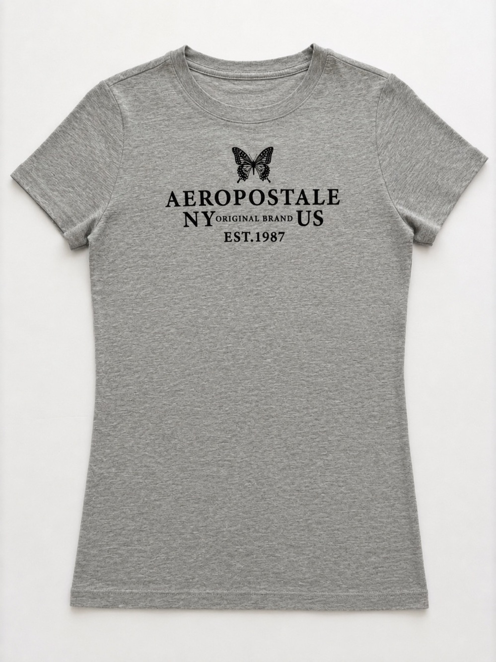 Aeropostale Gray Graphic Butterfly Logo Tee